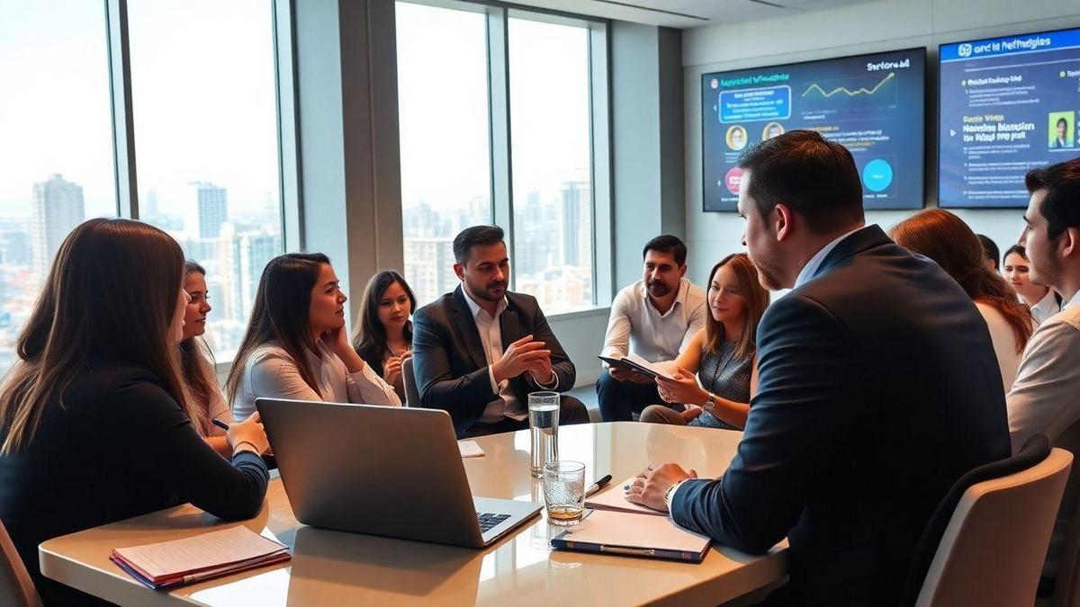 Painel de CRM com funil de vendas e cards de leads distribuídos entre vendedores